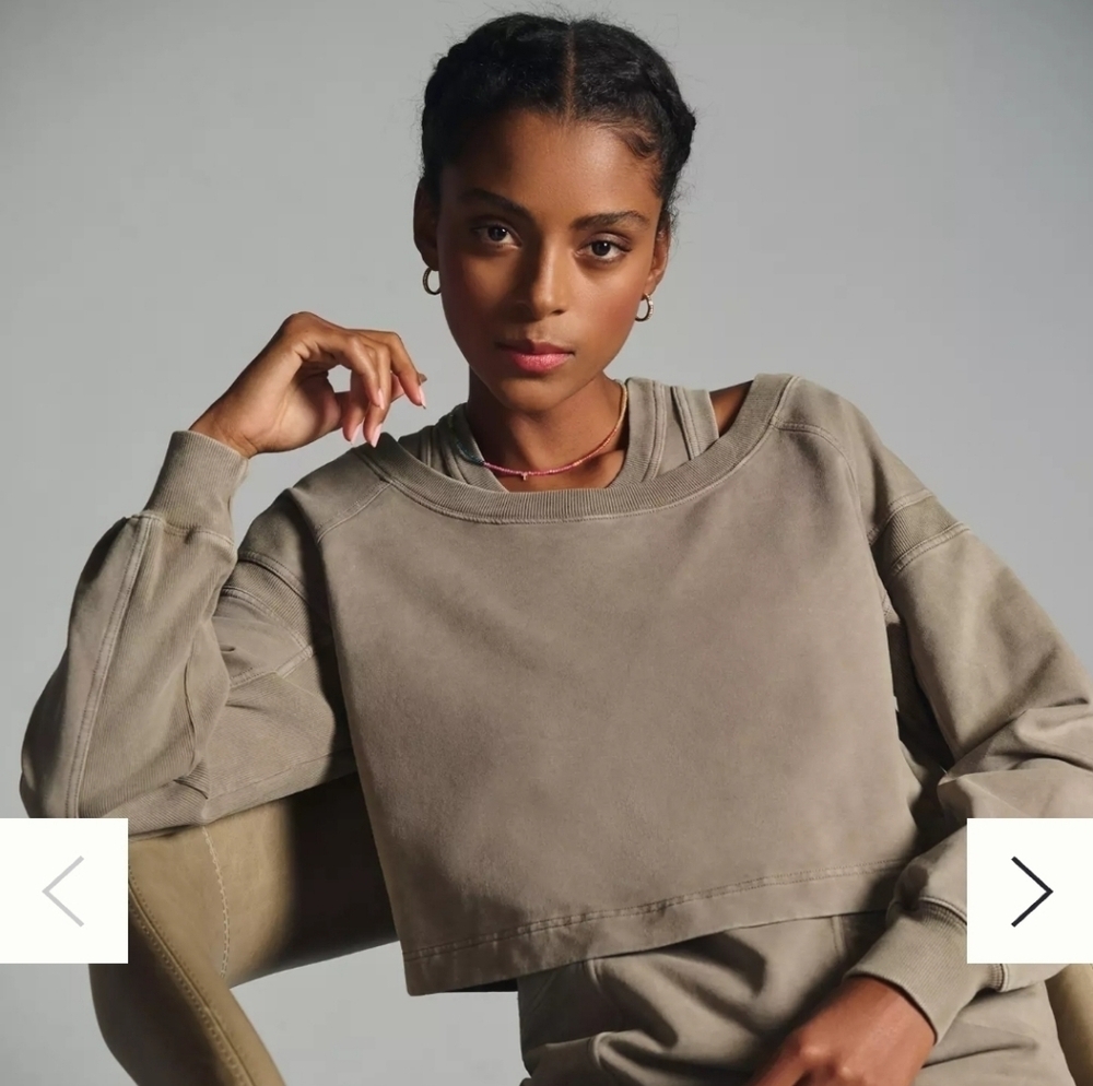 Anthropologie Daily Practice Boatneck Cropped Pullover Sweatshirt